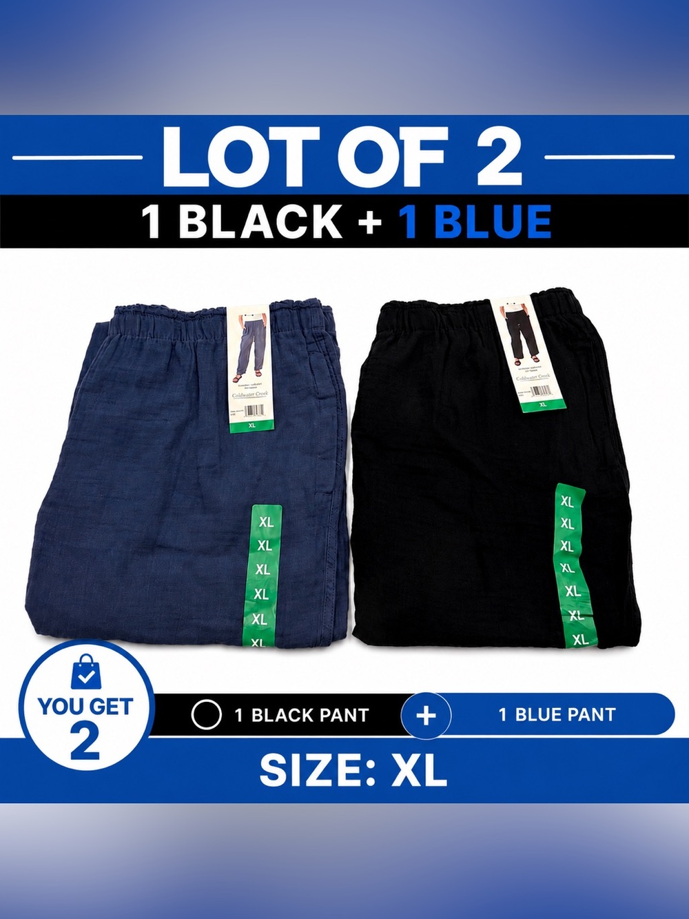 Coldwater Creek Women Gauze Pull-On Pants XL 30" Inseam Black Blue 2-Pack NWT